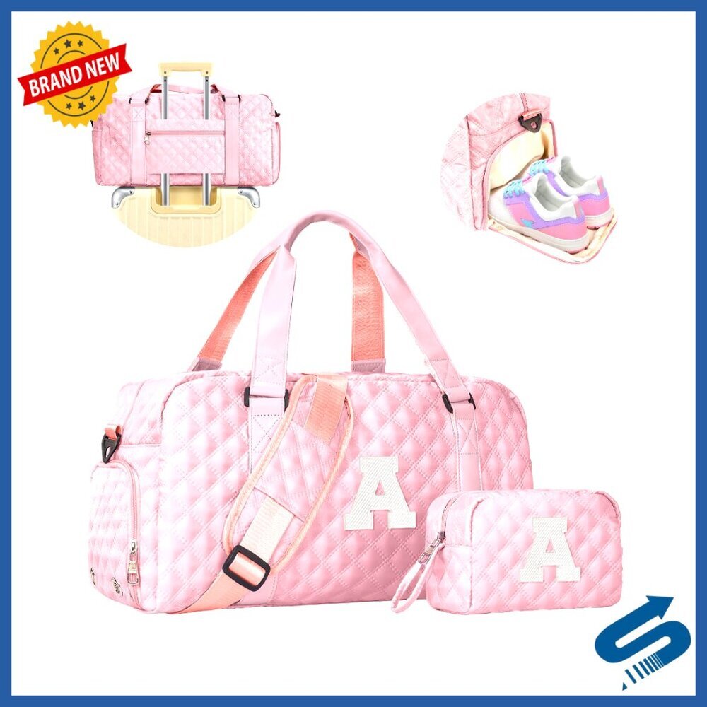 Personalized Initial Duffle Bag, Travel Weekender with Shoe Compartment,